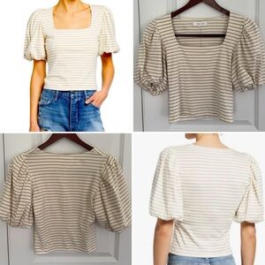 Frame Nina Striped Knit Puff-Sleeve Top